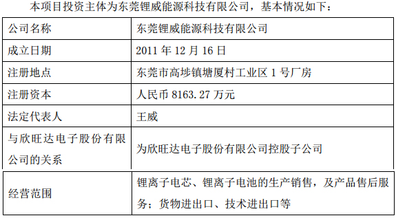 欣旺達(dá)子公司東莞鋰威投資5000萬(wàn)元建鋰電池生產(chǎn)企業(yè)