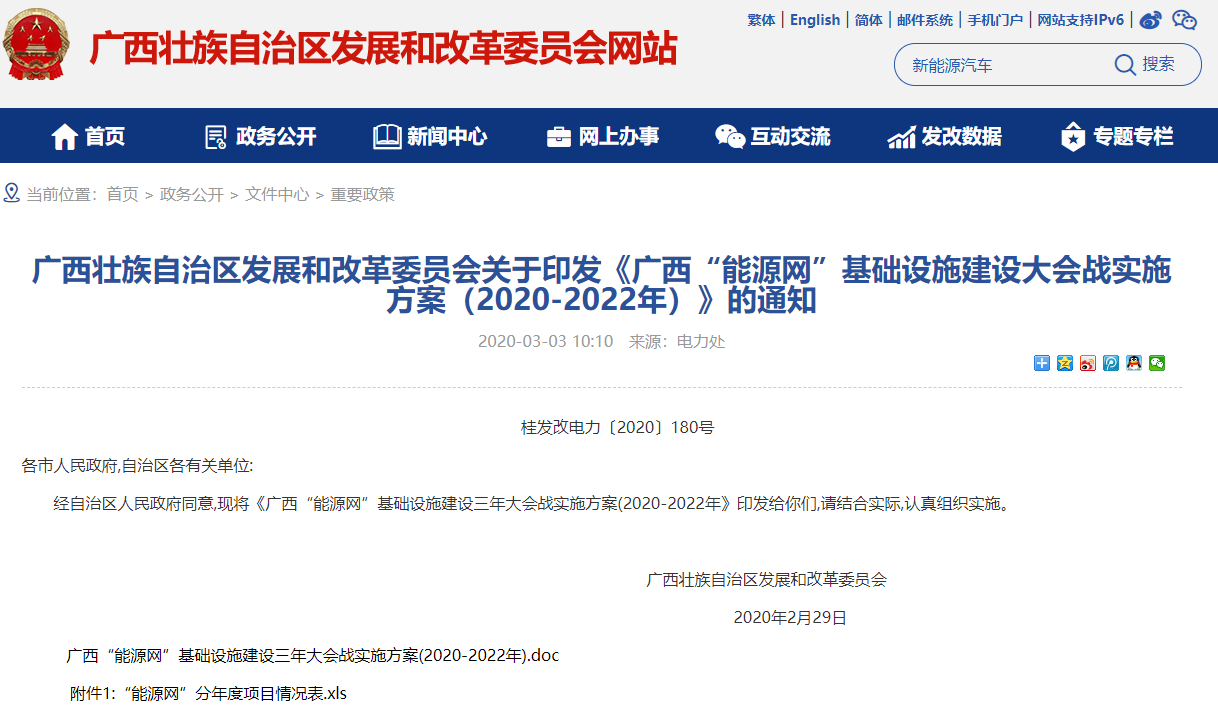 《廣西“能源網(wǎng)”基礎設施建設大會戰(zhàn)實施方案（2020-2022年）》