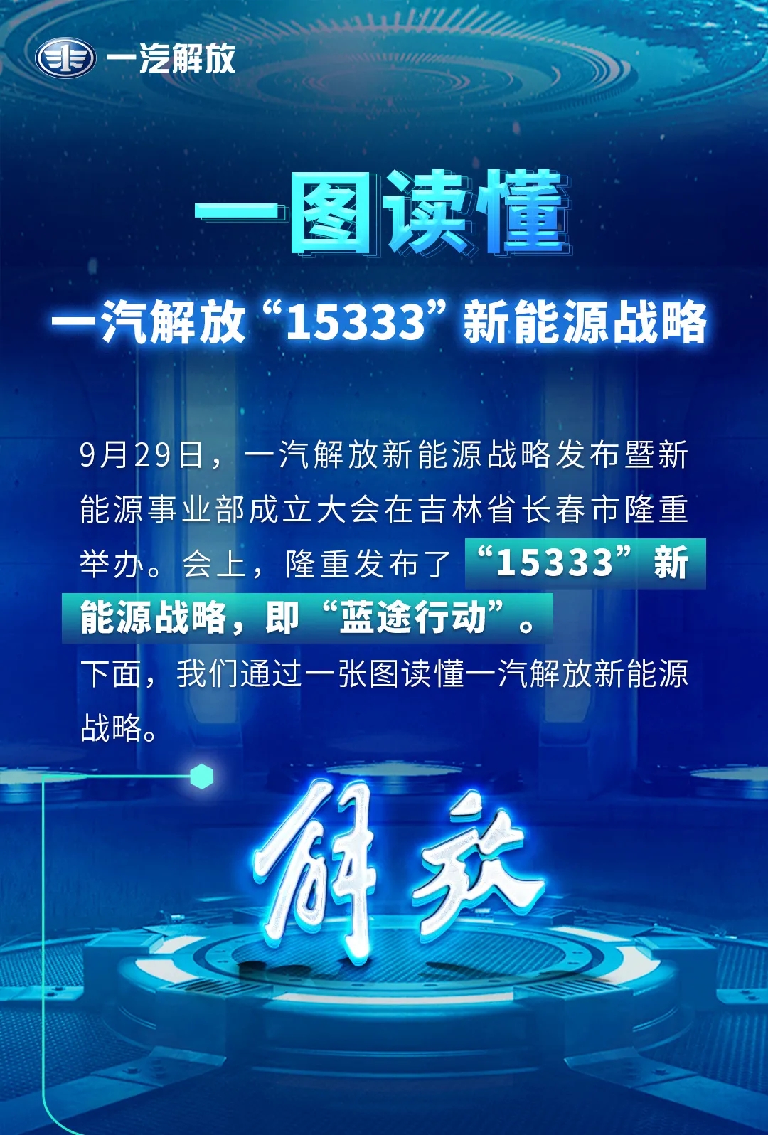 一圖讀懂一汽解放“15333”新能源戰略 目標2035年新能源整車銷售50萬輛