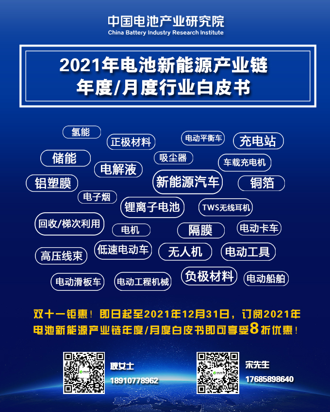 雙十一鉅惠！2021年電池新能源產(chǎn)業(yè)鏈年度/月度白皮書8折酬賓！
